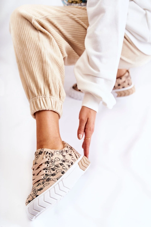 Damskie Sneakersy Buty Sportowe W Print Beżowe Awersa