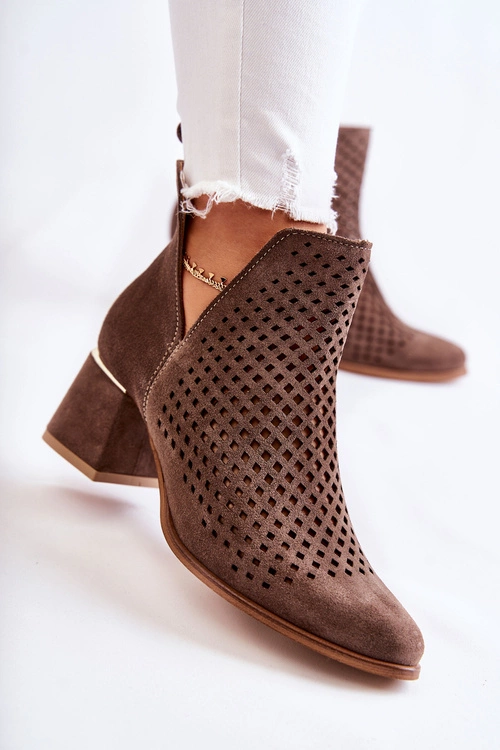 Zamszowe Ażurowe Botki Lewski Shoes 3165 Brązowe
