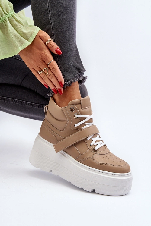 Zazoo 3450 Skórzane Sneakersy Damskie Beżowe
