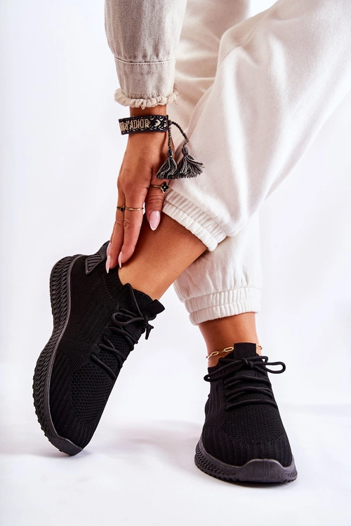 Damskie Sportowe Buty Sneakersy Materiałowe Czarne Storia