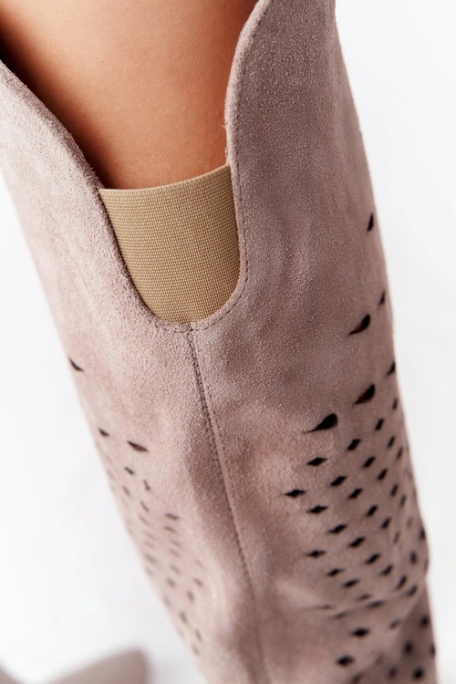 Wiosenne Ażurowe Kozaki Lewski Shoes 2847/B Beżowe