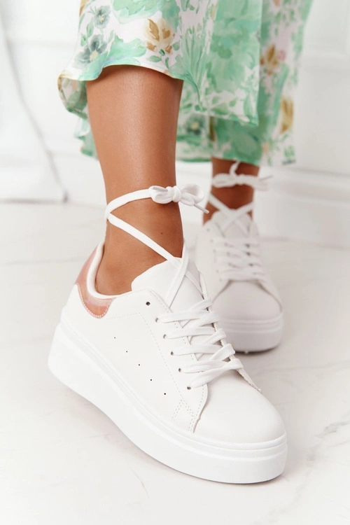 Sportowe Buty Sneakersy Na Platformie Biało-Złote Shine Bright