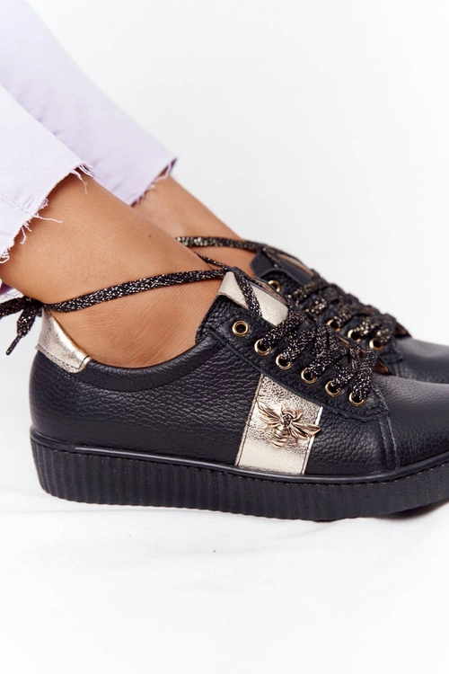 Damskie Skórzane Tenisówki Lewski Shoes 2786-0 Czarno-Złote