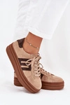 Sneakersy Damskie Na Platformie Z Naturalnego Zamszu Beżowe Eldira 