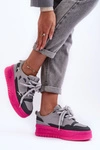 Sneakersy Damskie Na Platformie Szare Finos