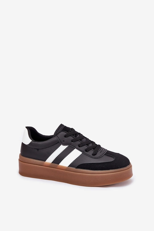 Sneakersy Damskie Na Platformie Z Eko Skóry Czarne Elaraven