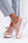 Skórzane Zamszowe Sneakersy Damskie Na Platformie Różowe Inaya