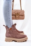 Zamszowe Botki Workery Lewski 3104/P Cappucino