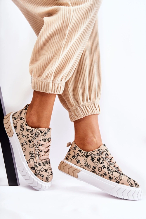 Damskie Sneakersy Buty Sportowe W Print Beżowe Awersa
