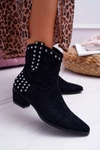 Damskie Botki Kowbojki Płaski Obcas Czarne Fine