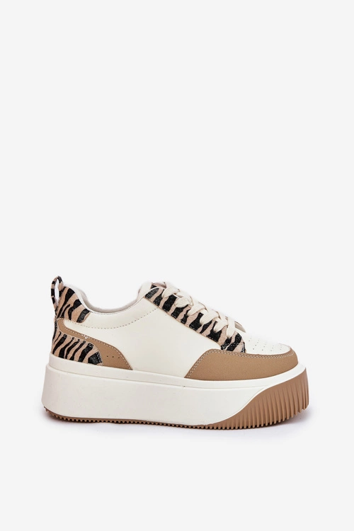 Sneakersy Damskie Na Masywnej Platformie Zebra Beżowe Tamorniel