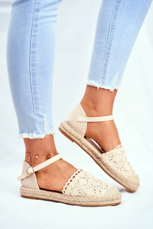 Espadryle Damskie Na Platformie Lniane Beżowe Vienna