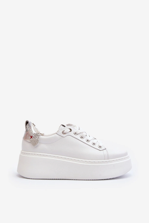 Skórzane Damskie Sneakersy Z Bransoletą CheBello 4406 Białe