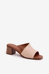 Skórzane Klapki Damskie Na Obcasie Maciejka E7395-04 Beżowe
