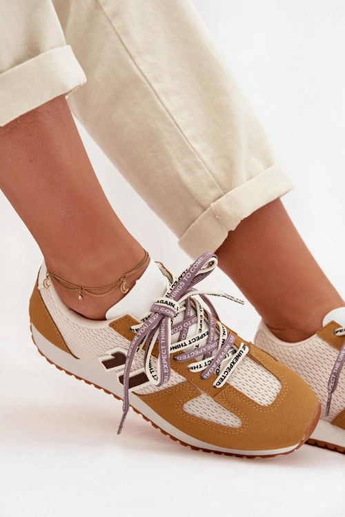 Sneakersy Damskie Z Ozdobnym Sznurowaniem Żółte Henira