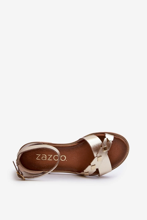Zazoo 40378 Płaskie Skórzane Sandały Damskie Złote