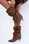Wsuwane Botki Typu Slouchy Na Obcasie Z Naturalnego Zamszu Khaki Cindrelle