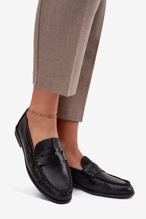 Półbuty Loafersy Damskie Z Eko Skóry Czarne Lilith