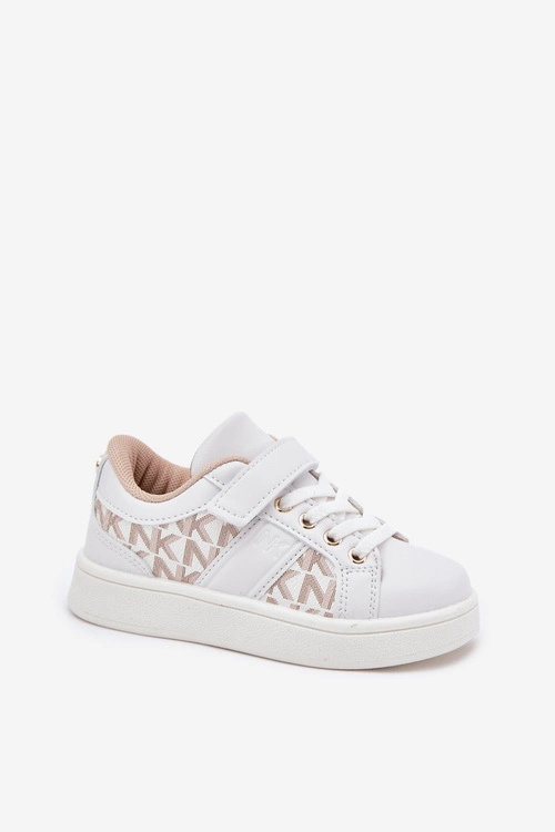 Buty Sportowe Sneakersy Dziecięce Z Eko Skóry Biało-Beżowe Anelisa