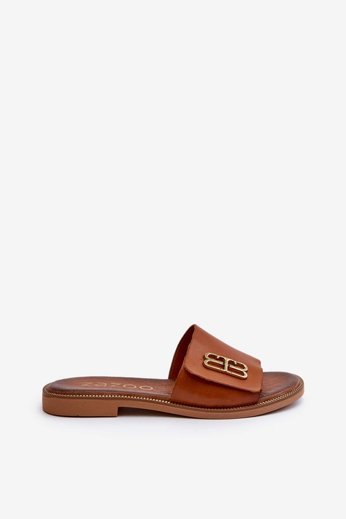 Zazoo 40384 Eleganckie Skórzane Klapki Damskie Brązowe