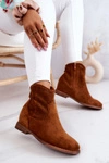 Zamszowe Damskie Botki Ukryty Koturn Camel Solene