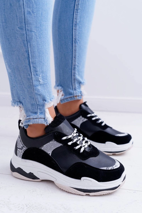Sportowe Damskie Buty Gruba Podeszwa Czarne Remember