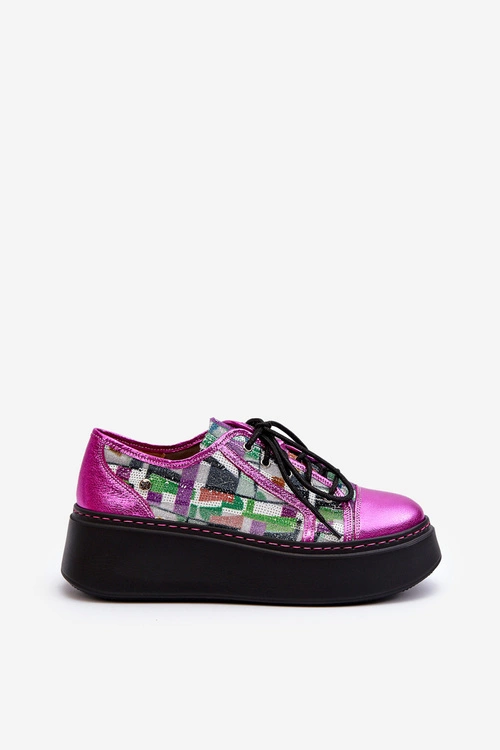 Półbuty Sneakersy Skórzane Damskie Na Platformie Maciejka 06479-15 Fuksja
