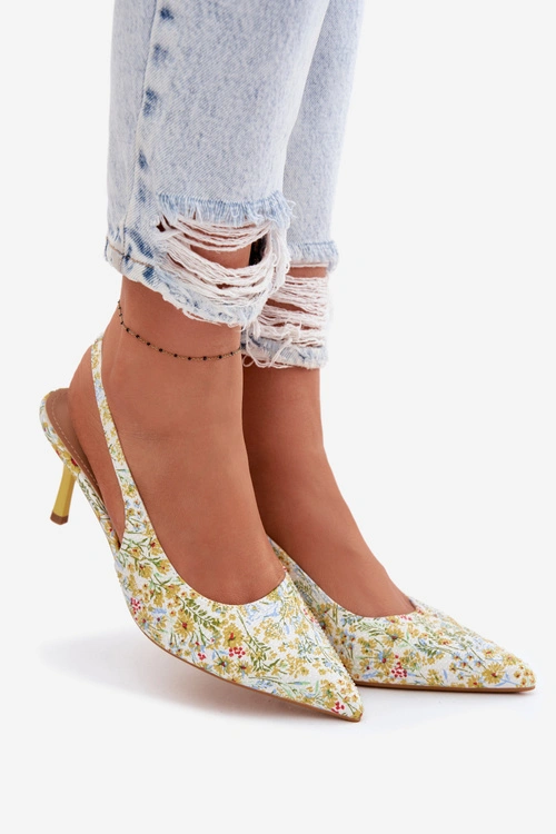 Zdobione Sandały Damskie Na Szpilce W Kwiaty Żółte Olivelle