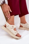 Damskie Sandały Z Ozdobnymi Detalami Na Rzepy Beżowe Zoliner 