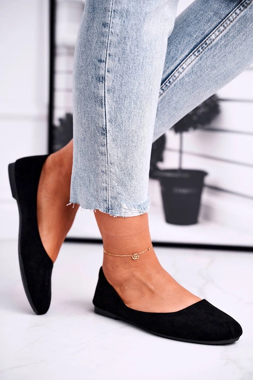 Baleriny Damskie Zamszowe Czarne Lasota