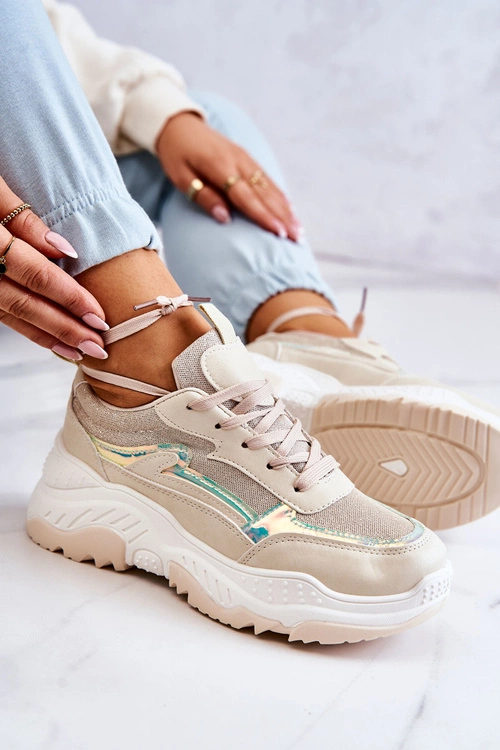 Damskie Błyszczące Sneakersy Beżowe Callisto