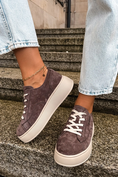 Skórzane Zamszowe Sneakersy Na Platformie Kobbo 41535 Czekoladowe