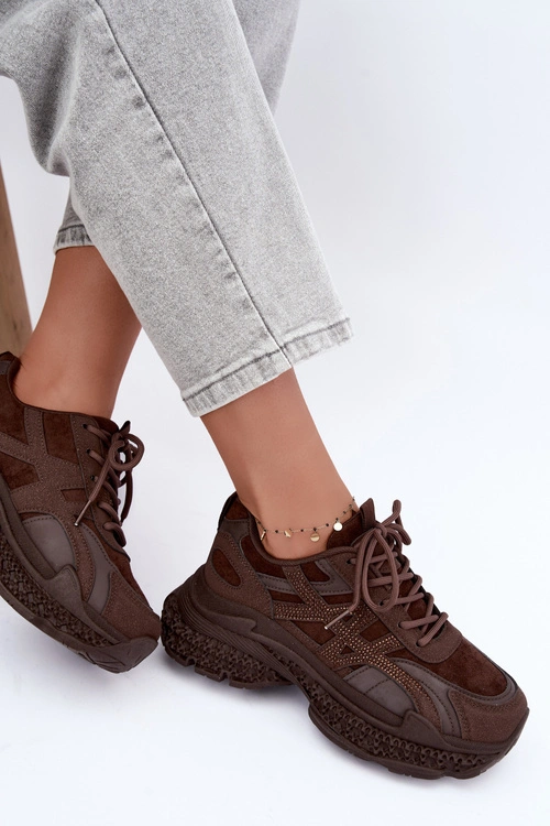 Sneakersy Damskie Ze Zdobieniem Czekoladowe Amselle