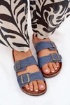 Damskie Klapki Na Korkowej Platformie Z Klamrami Ciemny Jeans Vesina