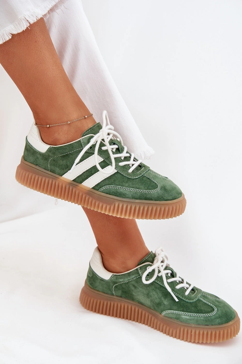 Zamszowe Sneakersy Damskie Na Platformie Zielone Marisae