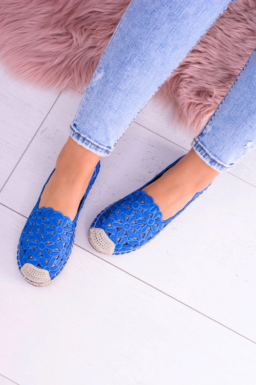 Lu Boo Damskie Baleriny Granatowe Espadryle w Kwiaty Macarena