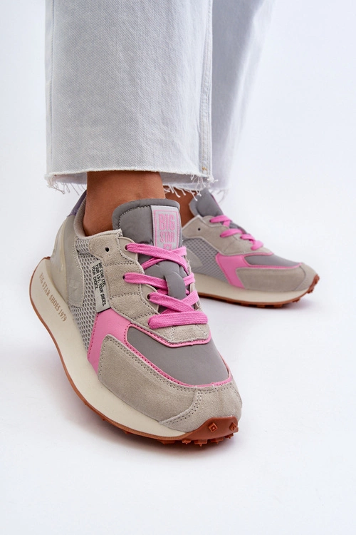 Sneakersy Damskie Na Platformie Memory Foam System Big Star NN274680 Szaro-Różowe