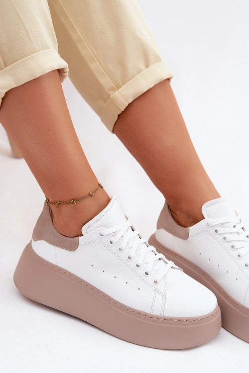 Skórzane Sneakersy Damskie Na Platformie Zazoo N408S2 Białe