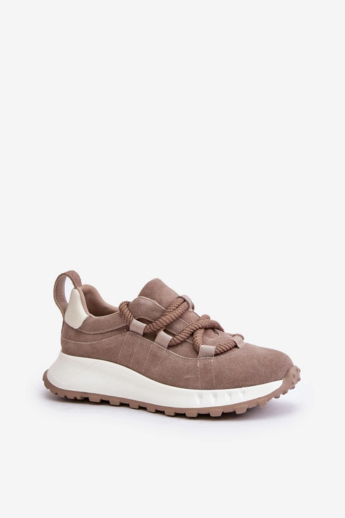 Zamszowe Sneakersy Damskie Z Grubym Sznurowaniem Artiker 54C1409 Beżowe