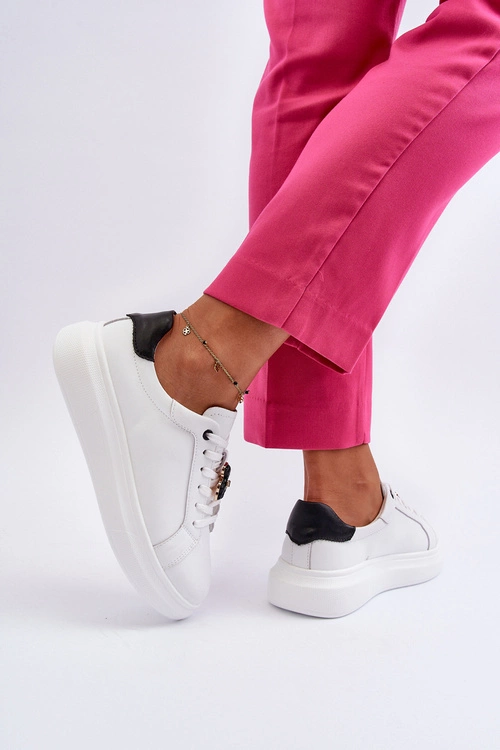Skórzane Sneakersy Damskie Z Misiem Białe Mirven