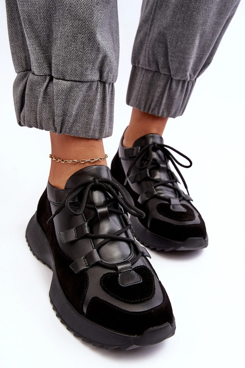 Skórzane Buty Sportowe Damskie M01/2 Zazoo Czarne