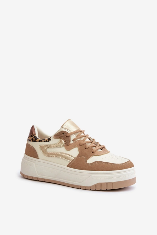 Damskie Sneakersy Z Eko Skóry Na Platformie Panterka Beżowe Henizore