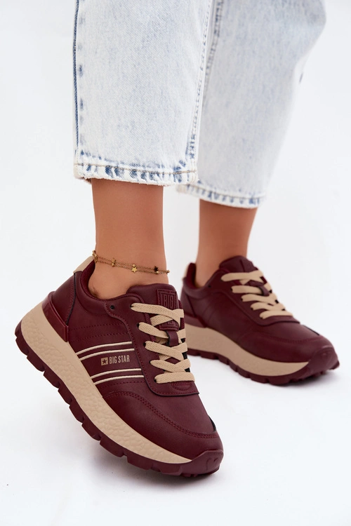 Sneakersy Damskie Na Platformie Big Star UU274041 Bordowe