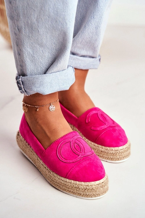 Espadryle Damskie Gruba Podeszwa Lniane Fuksja Febi