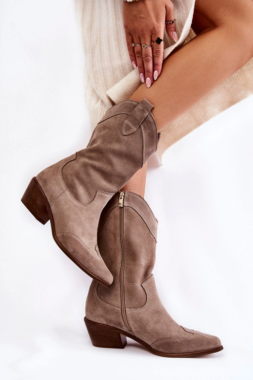 Zamszowe Kozaki Kowbojki Lewski Shoes 3198 Cappucino