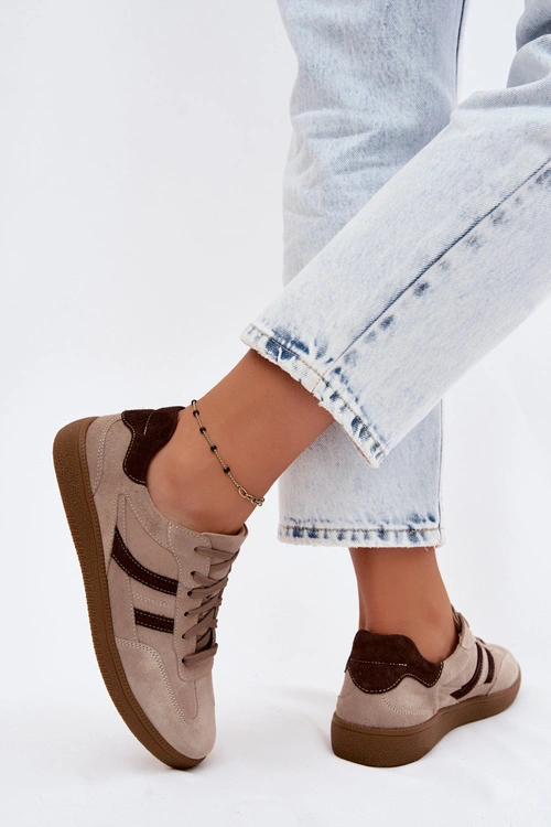 Skórzane Zamszowe Sneakersy Damskie Zazoo N1176S2 Ciemnobeżowe