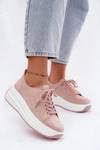 Skórzane Zamszowe Sneakersy Damskie Na Platformie Różowe Inaya