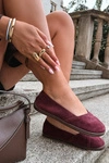 Baleriny Damskie Barefoot Z Naturalnego Zamszu Bordowe Mirelia