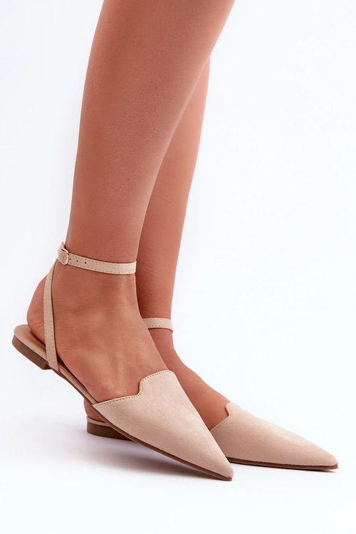 Wiązane Baleriny Eko Zamszowe Z Noskami W Szpic Beżowe Ellesara