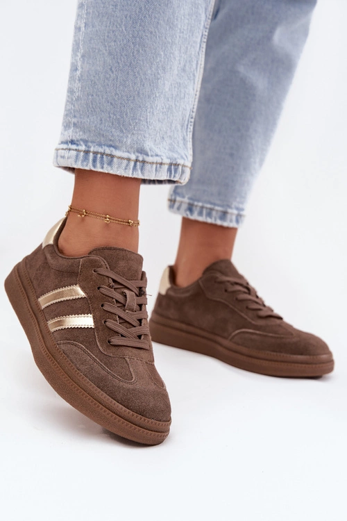 Sneakersy Damskie Zamszowe Na Platformie Brązowe Sylviona